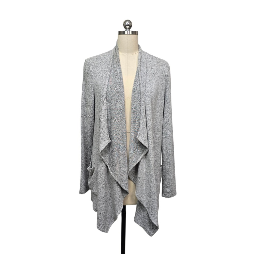 Joseph Ribkoff Grey Marled Waterfall Drape Front Cardigan Sweater Size 8 Pockets